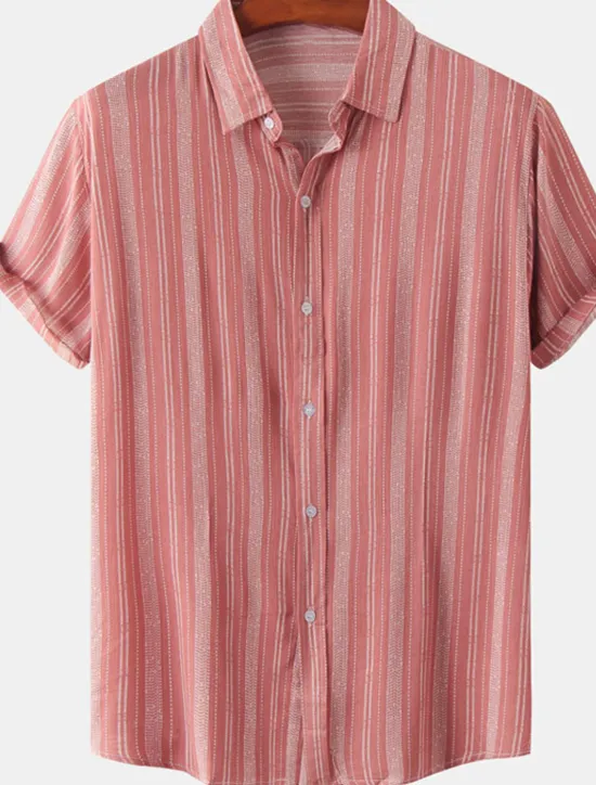 Sale OUKU Men's Shirt Casual Shirt Striped Shirts Black Red Green khaki Beige Short Sleeve Stripe Turndown Outdoor Daily Wear Print Clothing Apparel Fashion Streetwear Casual
