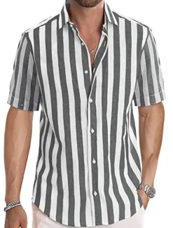 Outlet OUKU Men's Shirt Casual Shirt Striped Shirts grey blue Black Blue Green Gray Short Sleeve Stripe Turndown Outdoor Daily Wear Print Clothing Apparel Polyester Fashion Streetwear Casual