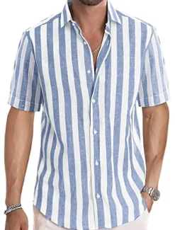 Outlet OUKU Men's Shirt Casual Shirt Striped Shirts grey blue Black Blue Green Gray Short Sleeve Stripe Turndown Outdoor Daily Wear Print Clothing Apparel Polyester Fashion Streetwear Casual