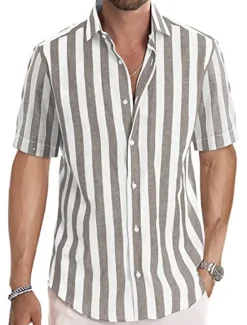 Outlet OUKU Men's Shirt Casual Shirt Striped Shirts grey blue Black Blue Green Gray Short Sleeve Stripe Turndown Outdoor Daily Wear Print Clothing Apparel Polyester Fashion Streetwear Casual