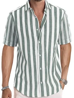 Outlet OUKU Men's Shirt Casual Shirt Striped Shirts grey blue Black Blue Green Gray Short Sleeve Stripe Turndown Outdoor Daily Wear Print Clothing Apparel Polyester Fashion Streetwear Casual