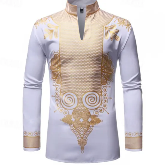 Hot OUKU Men's Shirt Casual Shirt Tuxedo Shirts Bronzing Stage Party / Cocktail Black White Red Navy Blue Long Sleeve Stand Collar Spring & Fall Clothing Apparel
