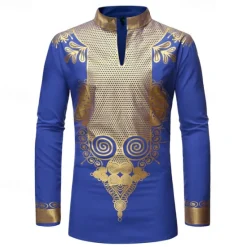 Hot OUKU Men's Shirt Casual Shirt Tuxedo Shirts Bronzing Stage Party / Cocktail Black White Red Navy Blue Long Sleeve Stand Collar Spring & Fall Clothing Apparel