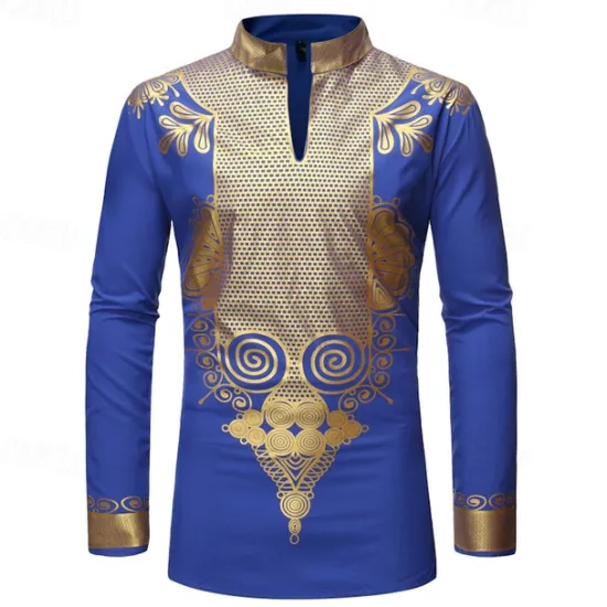 Hot OUKU Men's Shirt Casual Shirt Tuxedo Shirts Bronzing Stage Party / Cocktail Black White Red Navy Blue Long Sleeve Stand Collar Spring & Fall Clothing Apparel