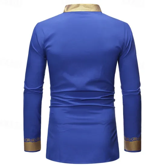 Hot OUKU Men's Shirt Casual Shirt Tuxedo Shirts Bronzing Stage Party / Cocktail Black White Red Navy Blue Long Sleeve Stand Collar Spring & Fall Clothing Apparel