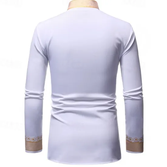 Hot OUKU Men's Shirt Casual Shirt Tuxedo Shirts Bronzing Stage Party / Cocktail Black White Red Navy Blue Long Sleeve Stand Collar Spring & Fall Clothing Apparel