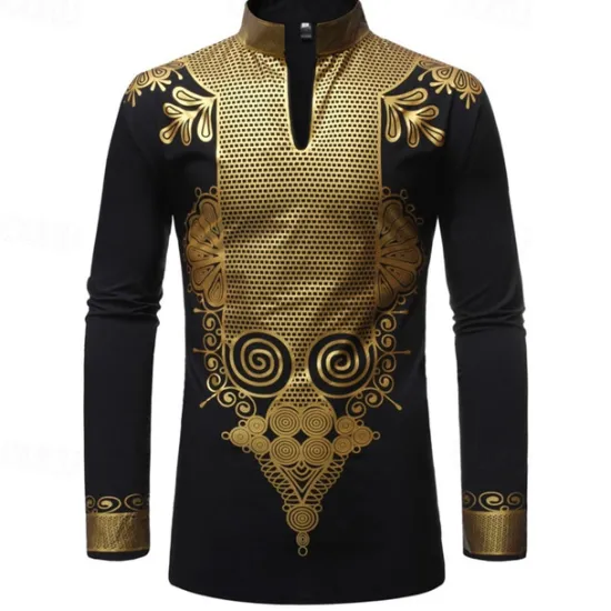 Hot OUKU Men's Shirt Casual Shirt Tuxedo Shirts Bronzing Stage Party / Cocktail Black White Red Navy Blue Long Sleeve Stand Collar Spring & Fall Clothing Apparel