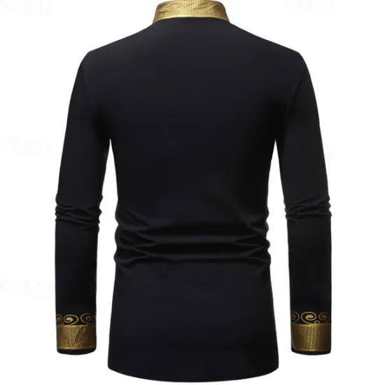 Hot OUKU Men's Shirt Casual Shirt Tuxedo Shirts Bronzing Stage Party / Cocktail Black White Red Navy Blue Long Sleeve Stand Collar Spring & Fall Clothing Apparel