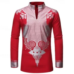 Hot OUKU Men's Shirt Casual Shirt Tuxedo Shirts Bronzing Stage Party / Cocktail Black White Red Navy Blue Long Sleeve Stand Collar Spring & Fall Clothing Apparel