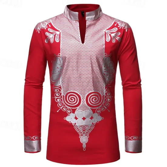Hot OUKU Men's Shirt Casual Shirt Tuxedo Shirts Bronzing Stage Party / Cocktail Black White Red Navy Blue Long Sleeve Stand Collar Spring & Fall Clothing Apparel