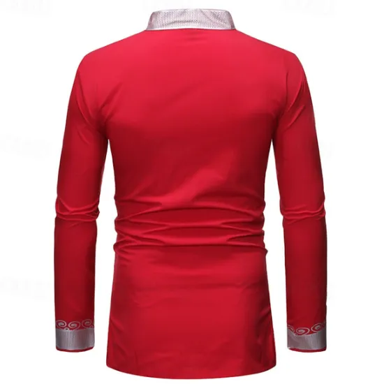 Hot OUKU Men's Shirt Casual Shirt Tuxedo Shirts Bronzing Stage Party / Cocktail Black White Red Navy Blue Long Sleeve Stand Collar Spring & Fall Clothing Apparel