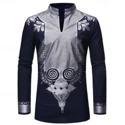 Hot OUKU Men's Shirt Casual Shirt Tuxedo Shirts Bronzing Stage Party / Cocktail Black White Red Navy Blue Long Sleeve Stand Collar Spring & Fall Clothing Apparel