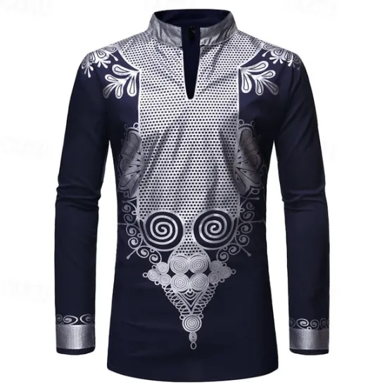 Hot OUKU Men's Shirt Casual Shirt Tuxedo Shirts Bronzing Stage Party / Cocktail Black White Red Navy Blue Long Sleeve Stand Collar Spring & Fall Clothing Apparel