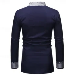 Hot OUKU Men's Shirt Casual Shirt Tuxedo Shirts Bronzing Stage Party / Cocktail Black White Red Navy Blue Long Sleeve Stand Collar Spring & Fall Clothing Apparel