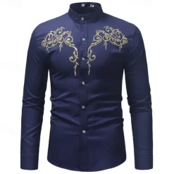Sale OUKU Men's Shirt Casual Shirt Tuxedo Shirts Embroidery Date Casual Daily Black White Wine Navy Blue Long Sleeve Lapel Spring & Fall Clothing Apparel Embroidered