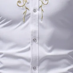 Sale OUKU Men's Shirt Casual Shirt Tuxedo Shirts Embroidery Date Casual Daily Black White Wine Navy Blue Long Sleeve Lapel Spring & Fall Clothing Apparel Embroidered