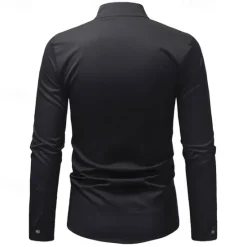 Sale OUKU Men's Shirt Casual Shirt Tuxedo Shirts Embroidery Date Casual Daily Black White Wine Navy Blue Long Sleeve Lapel Spring & Fall Clothing Apparel Embroidered