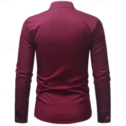 Sale OUKU Men's Shirt Casual Shirt Tuxedo Shirts Embroidery Date Casual Daily Black White Wine Navy Blue Long Sleeve Lapel Spring & Fall Clothing Apparel Embroidered