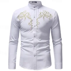 Sale OUKU Men's Shirt Casual Shirt Tuxedo Shirts Embroidery Date Casual Daily Black White Wine Navy Blue Long Sleeve Lapel Spring & Fall Clothing Apparel Embroidered