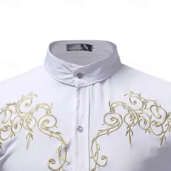 Sale OUKU Men's Shirt Casual Shirt Tuxedo Shirts Embroidery Date Casual Daily Black White Wine Navy Blue Long Sleeve Lapel Spring & Fall Clothing Apparel Embroidered