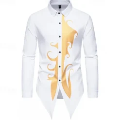 OUKU Men's Shirt Casual Shirt Tuxedo Shirts Bronzing Date Casual Daily Black White Blue Long Sleeve Lapel Spring & Fall Clothing Apparel