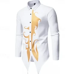OUKU Men's Shirt Casual Shirt Tuxedo Shirts Bronzing Date Casual Daily Black White Blue Long Sleeve Lapel Spring & Fall Clothing Apparel