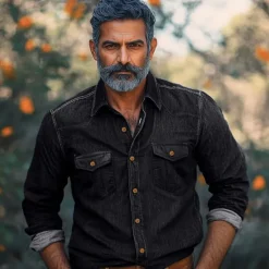 Best OUKU Men's Shirt Chambray Shirt Calico Shirt Casual Shirt Button Up Shirt Denim Shirt Black Navy Blue Blue Light Blue Long Sleeve Plain Collar Vacation Daily Clothing Apparel Fashion Casual