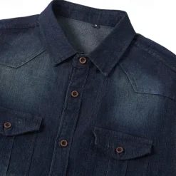 Sale OUKU Men's Shirt Chambray Shirt Calico Shirt Button Up Shirt Casual Shirt Denim Shirt Denim Blue Black Dark Navy Blue Long Sleeve Plain Collar Daily Vacation Clothing Apparel Cotton Fashion Casual