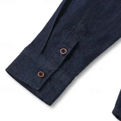 Sale OUKU Men's Shirt Chambray Shirt Calico Shirt Button Up Shirt Casual Shirt Denim Shirt Denim Blue Black Dark Navy Blue Long Sleeve Plain Collar Daily Vacation Clothing Apparel Cotton Fashion Casual