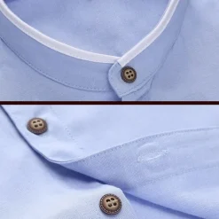 Discount OUKU Men's Shirt Chinese Collar Shirt Mandarin Collar Shirt Dress Shirt Button Up Shirt Plain Wedding Party Pink Blue Sky Blue Dark Gray Long Sleeve Grandad Collar Spring & Fall Clothing Apparel Patchwork