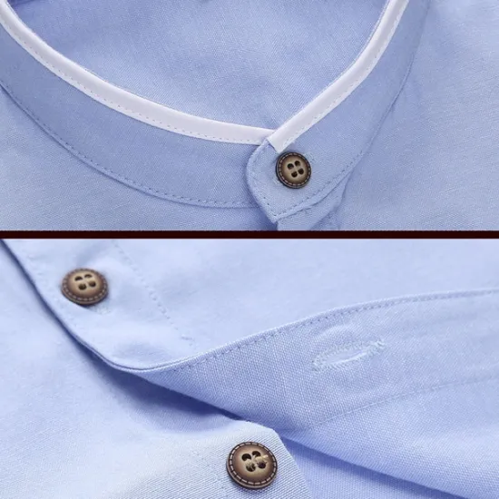 Discount OUKU Men's Shirt Chinese Collar Shirt Mandarin Collar Shirt Dress Shirt Button Up Shirt Plain Wedding Party Pink Blue Sky Blue Dark Gray Long Sleeve Grandad Collar Spring & Fall Clothing Apparel Patchwork