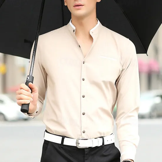 Discount OUKU Men's Shirt Chinese Collar Shirt Mandarin Collar Shirt Dress Shirt Button Up Shirt Plain Wedding Party Pink Blue Sky Blue Dark Gray Long Sleeve Grandad Collar Spring & Fall Clothing Apparel Patchwork
