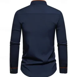 New OUKU Men's Shirt Chinese Collar Shirt Mandarin Collar Shirt Dress Shirt Button Up Shirt Color Block Wedding Daily Black White Dark Navy Army Green Long Sleeve Grandad Collar Spring & Fall Clothing Apparel
