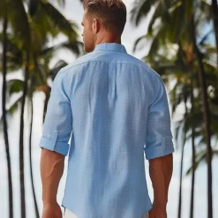 New OUKU Men's Shirt Cotton Linen Shirt White Blue Long Sleeve Solid Color Turndown Summer Spring & Fall Sports & Outdoor Causal Clothing Apparel Button