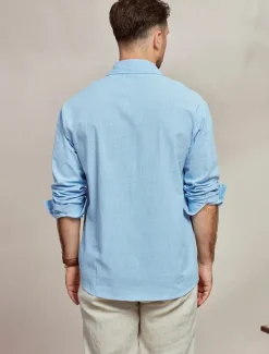 Online OUKU Men's Shirt Cotton Linen Shirt Summer Shirt Beach Wear Casual Shirt Button Up Shirt Plain Vacation Casual Black White Blue Long Sleeve Lapel Spring & Summer Clothing Apparel Pocket