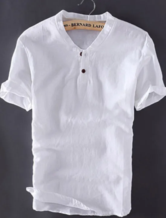 Discount OUKU Men's Shirt Cotton Linen Shirt White Cotton Shirt Summer Shirt Beach Shirt Plain Vacation Hawaiian White Blue Khaki Short Sleeve V Neck Spring & Summer Clothing Apparel Basic