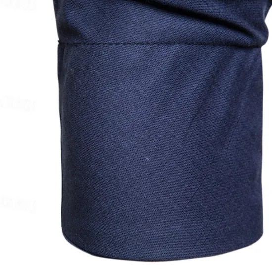 Online OUKU Men's Shirt Cotton Linen Shirt Casual Shirt Plain Casual Daily Black White Navy Blue Long Sleeve V Neck Summer Clothing Apparel