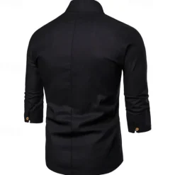 Online OUKU Men's Shirt Cotton Linen Shirt Casual Shirt Plain Casual Daily Black White Navy Blue Long Sleeve V Neck Summer Clothing Apparel