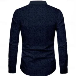 Hot OUKU Men's Shirt Dress Shirt Button Up Shirt Formal Holiday Blue Brown Green Rose Red Long Sleeve grandad collar Summer Spring & Fall Clothing Apparel Buttons