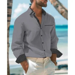 Discount OUKU Men's Shirt Dress Shirt Button Up Shirt Casual Shirt White Red Gray Long Sleeve Plain Collar Daily Vacation Clothing Apparel Cotton Cotton Blend Fashion Smart Casual