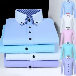 OUKU Men's Shirt Dress Shirt Button Up Shirt Plain Wedding Party White Pink Blue Light Purple Long Sleeve Lapel Spring Fall Clothing Apparel Pocket