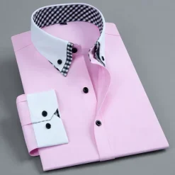 OUKU Men's Shirt Dress Shirt Button Up Shirt Plain Wedding Party White Pink Blue Light Purple Long Sleeve Lapel Spring Fall Clothing Apparel Pocket