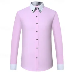 OUKU Men's Shirt Dress Shirt Button Up Shirt Plain Wedding Party White Pink Blue Light Purple Long Sleeve Lapel Spring Fall Clothing Apparel Pocket