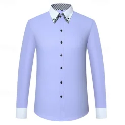 OUKU Men's Shirt Dress Shirt Button Up Shirt Plain Wedding Party White Pink Blue Light Purple Long Sleeve Lapel Spring Fall Clothing Apparel Pocket
