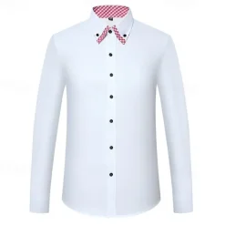 OUKU Men's Shirt Dress Shirt Button Up Shirt Plain Wedding Party White Pink Blue Light Purple Long Sleeve Lapel Spring Fall Clothing Apparel Pocket