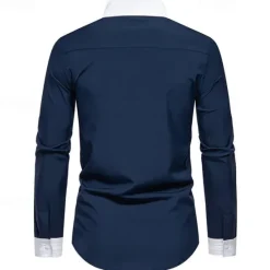 New OUKU Men's Shirt Dress Shirt Button Up Shirt Color Block Wedding Party Black White Navy Blue Blue Long Sleeve Lapel Spring & Fall Clothing Apparel