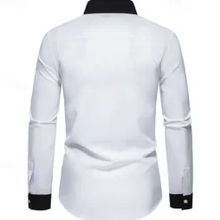 New OUKU Men's Shirt Dress Shirt Button Up Shirt Color Block Wedding Party Black White Navy Blue Blue Long Sleeve Lapel Spring & Fall Clothing Apparel