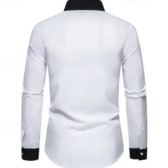 New OUKU Men's Shirt Dress Shirt Button Up Shirt Color Block Wedding Party Black White Navy Blue Blue Long Sleeve Lapel Spring & Fall Clothing Apparel