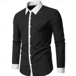 New OUKU Men's Shirt Dress Shirt Button Up Shirt Color Block Wedding Party Black White Navy Blue Blue Long Sleeve Lapel Spring & Fall Clothing Apparel