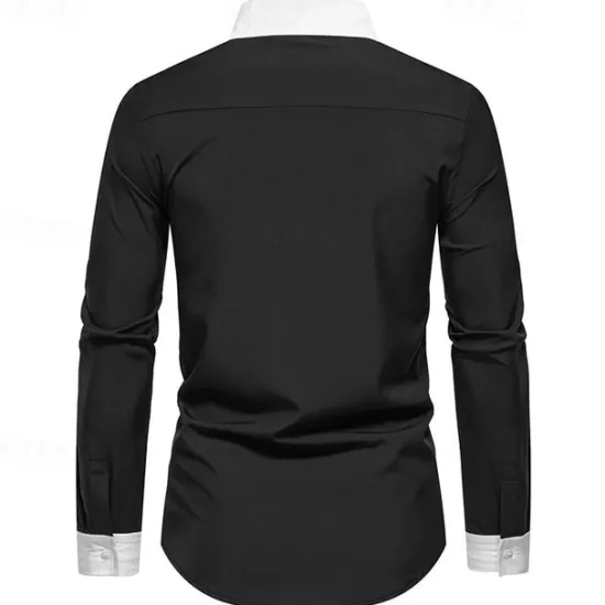 New OUKU Men's Shirt Dress Shirt Button Up Shirt Color Block Wedding Party Black White Navy Blue Blue Long Sleeve Lapel Spring & Fall Clothing Apparel